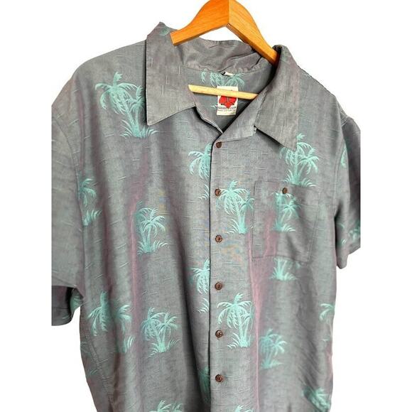 Banana Split USA Men's Hawaiian Shirt L Large Black Palm Tree Silky Button Beach - Picture 3 of 8